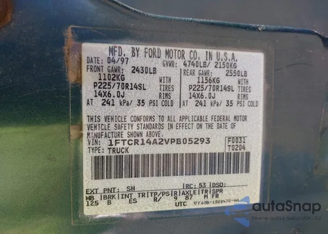 1997 Ford Ranger Xl/Xlt из США, поврежденный, VIN 1FTCR14A2VPB05293